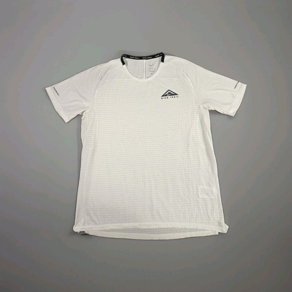 Nike Trail Shirt Mens Sz L White Mesh Running Short Sleeve Dri-FIT Vented DV9305